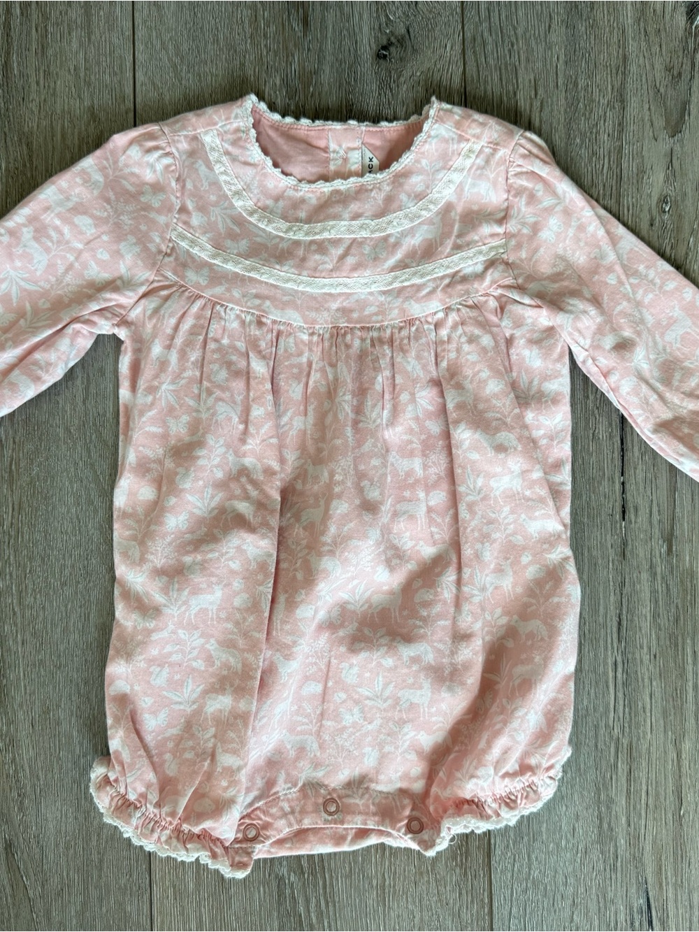 Janie and Jack Pink Floral Baby Romper with Lace Trim size 6-12 months
